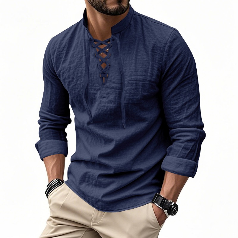 Linen Shirt Summer - Men's Solid Color Linen Stand Collar