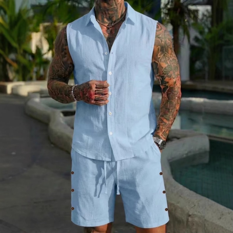 Men's 2 Piece Linen Textured S – Linen Shirt Summer Bewertung und Preis