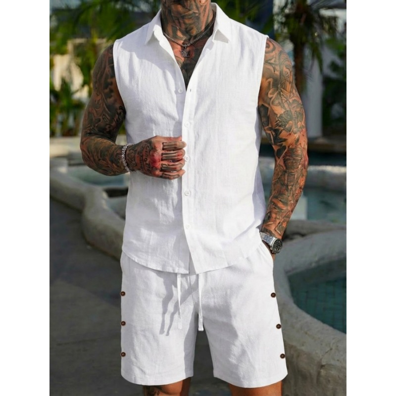 Men's 2 Piece Linen Textured S – Linen Shirt Summer Bewertung und Preis