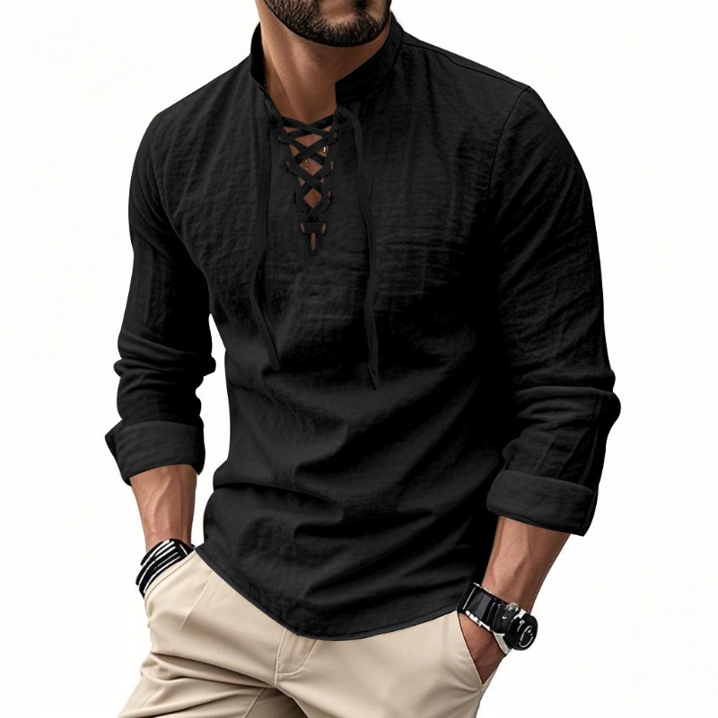 Men's Solid Color Linen Stand  – Linen Shirt Summer Bewertung und Preis