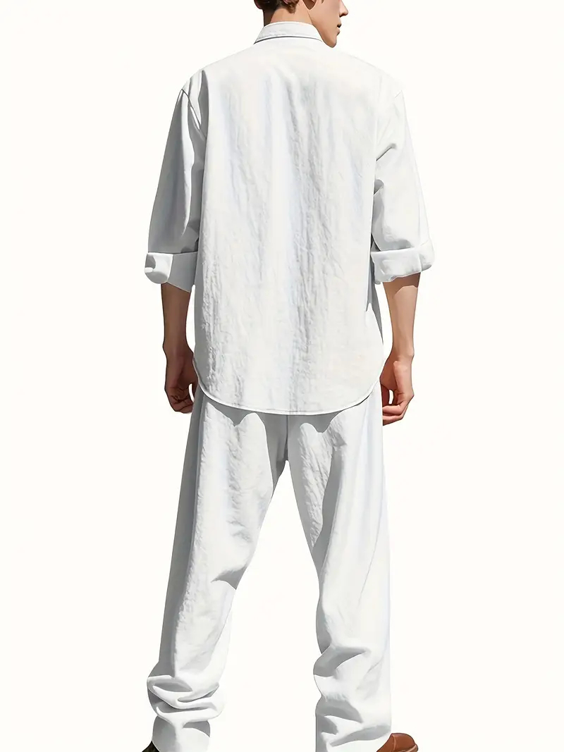Men's White Linen Suit Set Lon – Linen Shirt Summer Bewertung und Preis