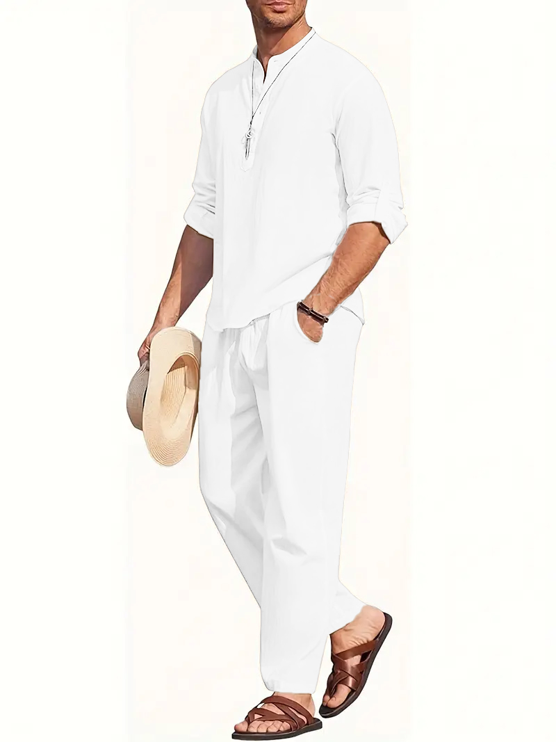 Men's White Linen Suit Set Lon – Linen Shirt Summer Bewertung und Preis