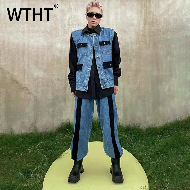 WTHT Vintage Men's Suit Patchw – Men'S Fashion Vest With Jeans Bewertung und Preis