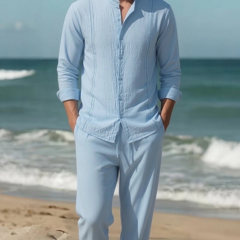 Men's Cotton Linen Stand Colla – Linen Shirt Summer Bewertung und Preis