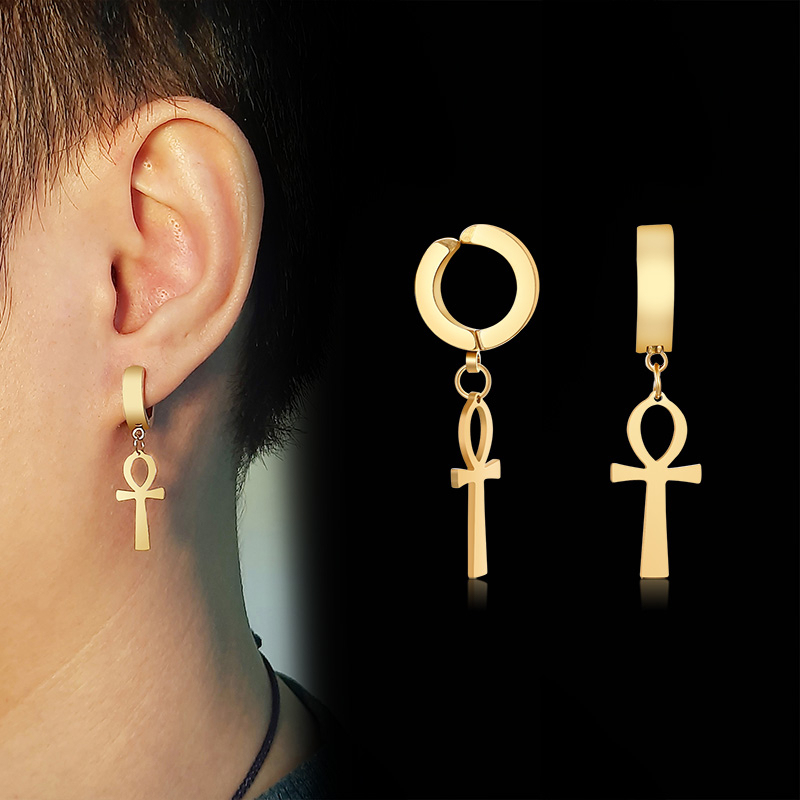 Gold Color Ankh Cross Earrings – Men Fashion Egypt Bewertung und Preis