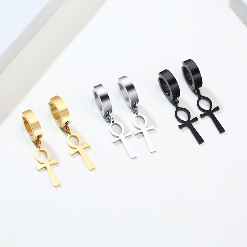 Gold Color Ankh Cross Earrings – Men Fashion Egypt Bewertung und Preis